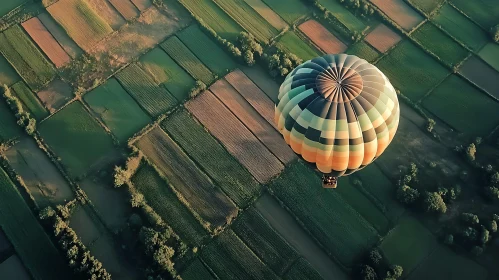 Aerial View of Balloon Over Farmland