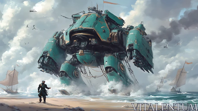 AI ART Giant Robot on the Beach