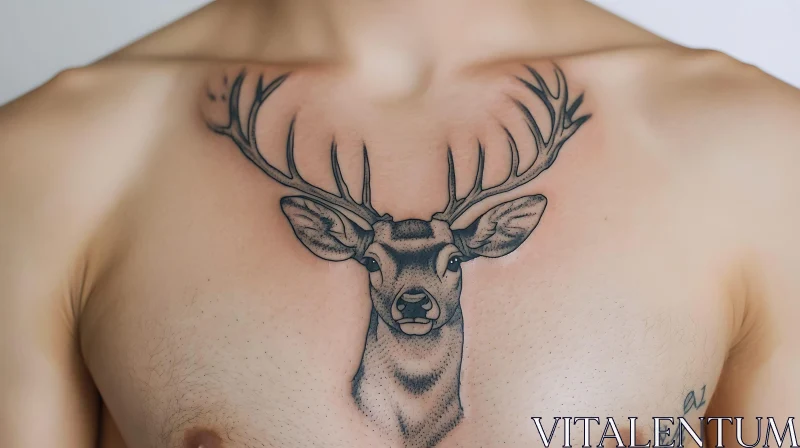 Intricate Deer Tattoo on Chest AI Image