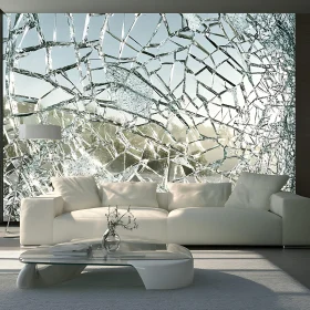 Contemporary Living Room with Broken Glass Wall