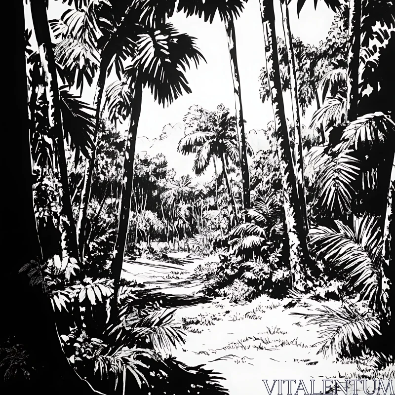 AI ART Black and White Tropical Forest