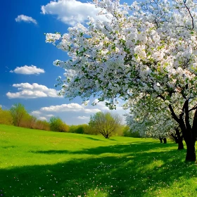 Spring Meadow with Flowering Trees