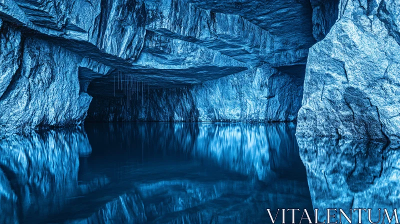 AI ART Cave Reflections in Blue Hues