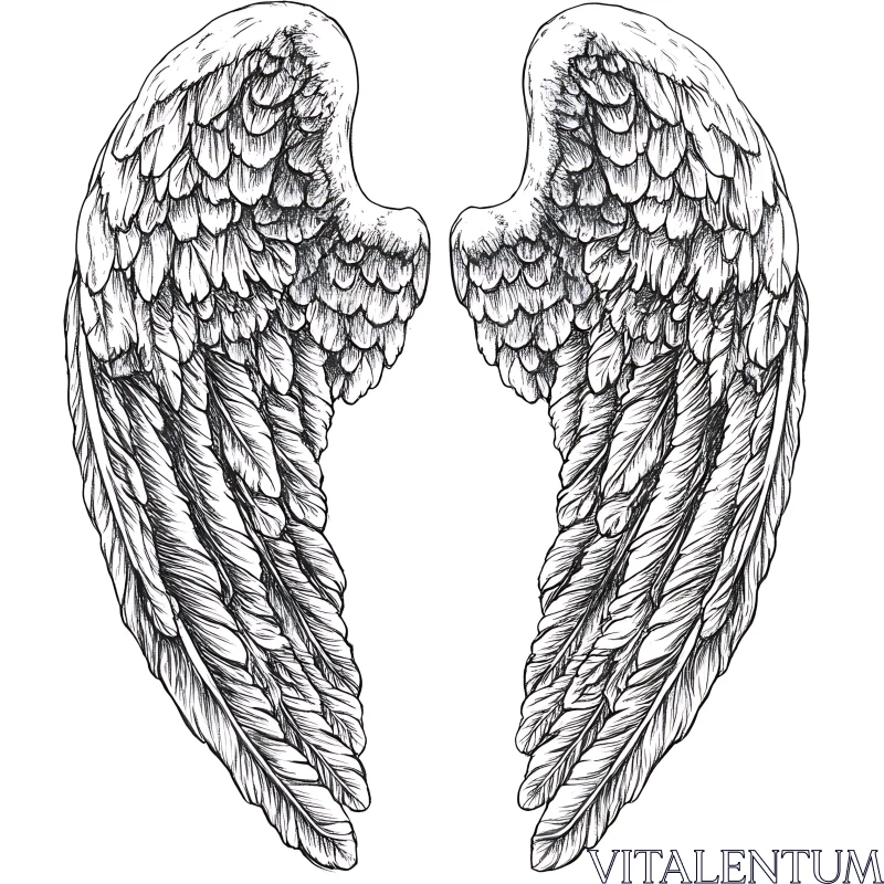 Feathered Wings Drawing Illustration AI Image