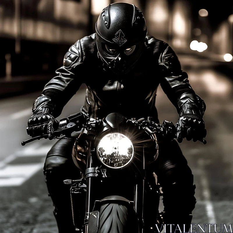 Motorcycle Rider at Night AI Image