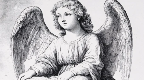 Monochrome Angelic Figure with Intricate Details