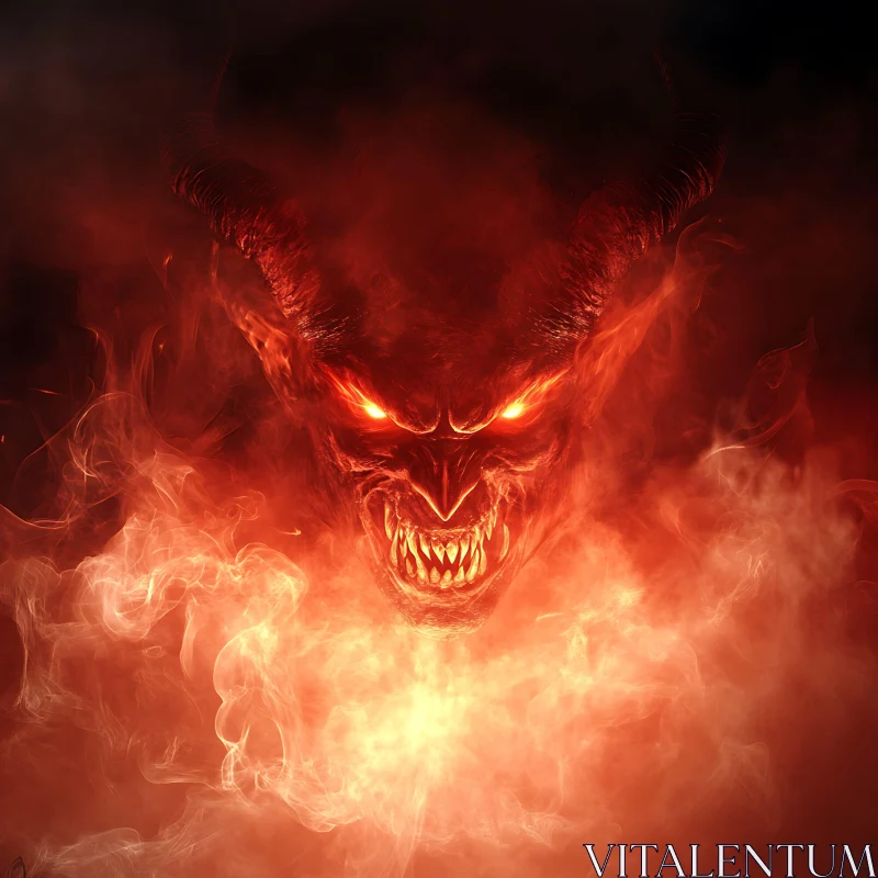 Demon Emerging from Smoke and Fire AI Image