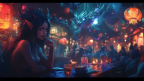 Bar Scene with Demon and Dragon