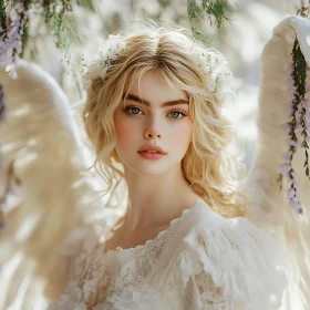 Woman with Angel Wings and Flowers