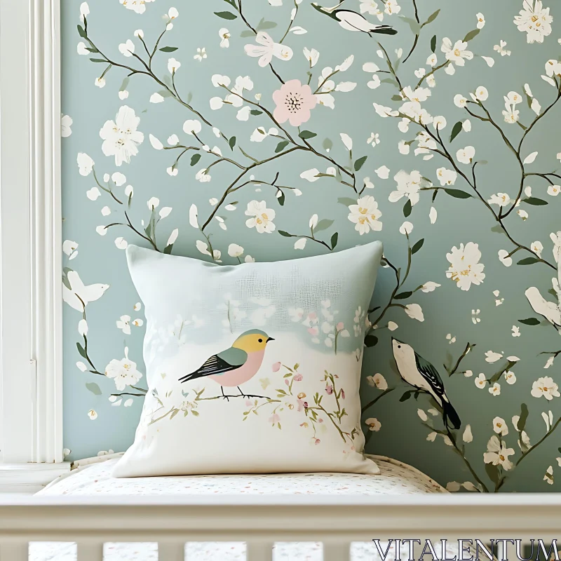 Pastel Bird and Blossom Interior Design AI Image