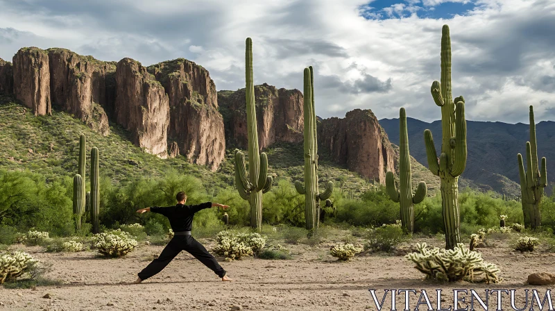 AI ART Desert Yoga and Cactus Serenity