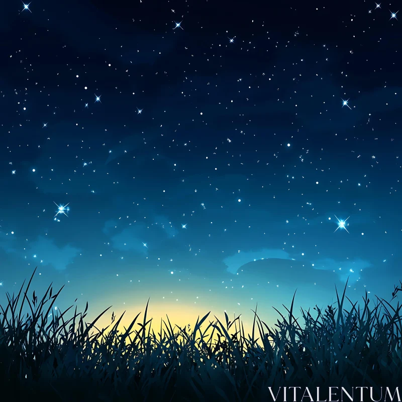 Night Sky and Grass AI Image