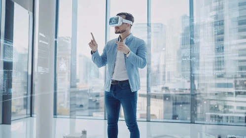 Man Immersed in VR Interface