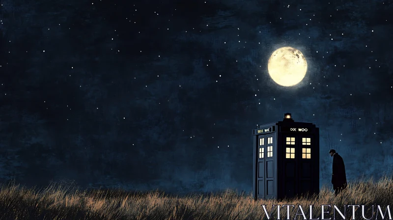 AI ART Night Scene with Police Box and Moon