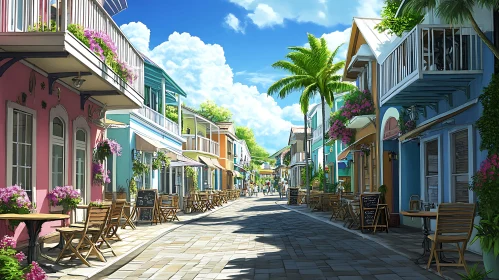 Picturesque Street Scene with Palm Tree