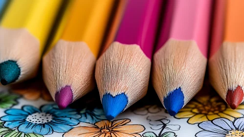 Sharpened Colored Pencils with Floral Patterns