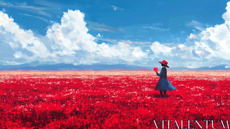 AI ART Lady in Red Field