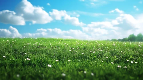 Lush Green Field with Daisies