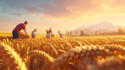 Wheat Field Harvest at Sunset