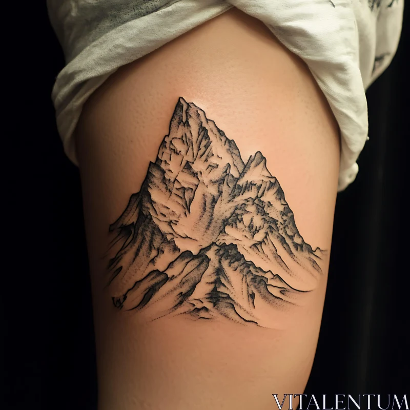 Intricate Mountain Tattoo Design on Skin AI Image