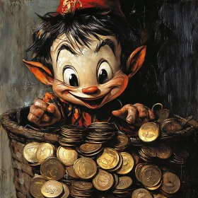 Cartoon Elf with Gold Coins