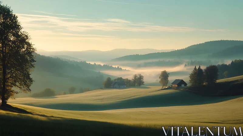 Misty Hills at Sunrise AI Image