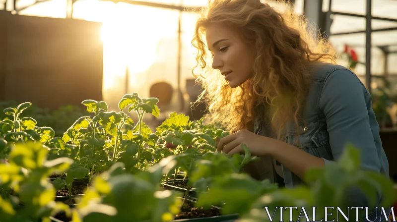 Greenhouse Gardening at Golden Hour AI Image