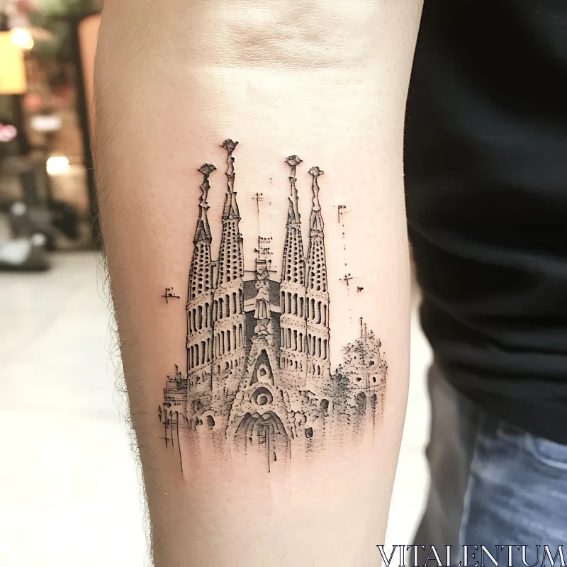 Detailed Architectural Tattoo Inked on Skin AI Image