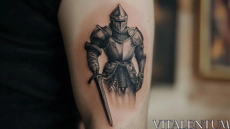 Detailed Knight Tattoo in Shades of Black and Grey AI Image