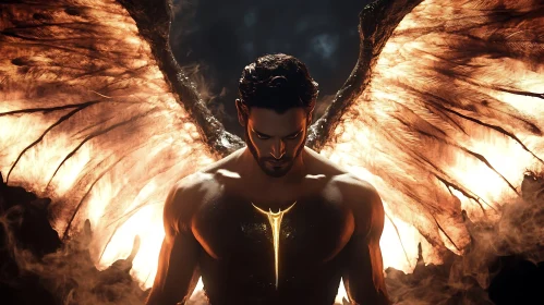 Man with Fiery Wings and Symbol