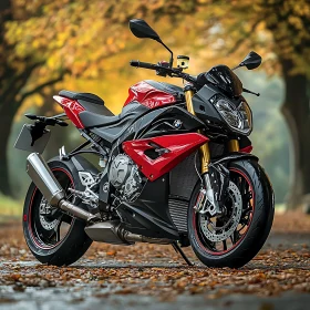 Red and Black Motorcycle in Fall