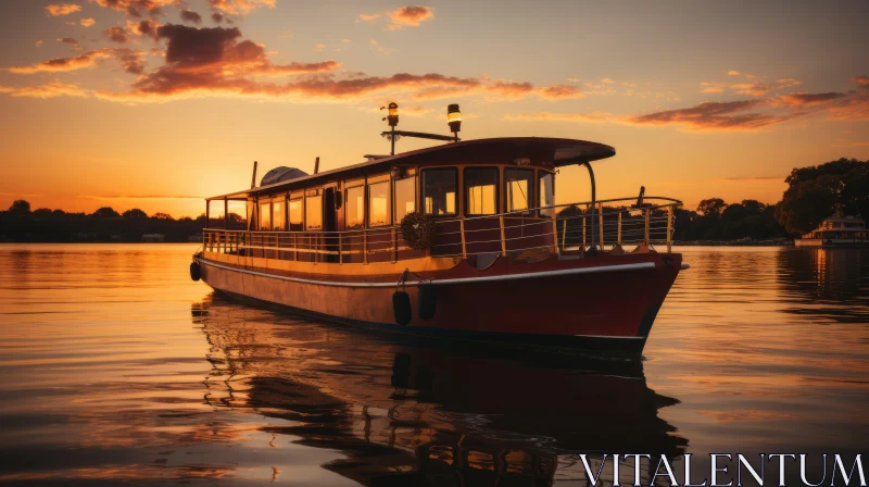 Golden Hues: A Captivating Boat on Calm Waters AI Image