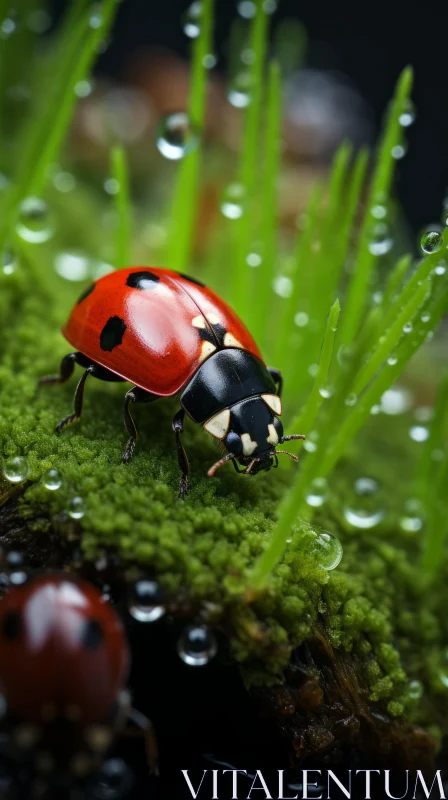 Ladybugs on Moss: A Detailed Wildlife Encounter AI Image