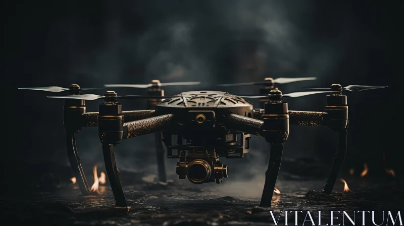 Rogue Drone amidst Smoke and Fire: A Study in Gritty Elegance AI Image