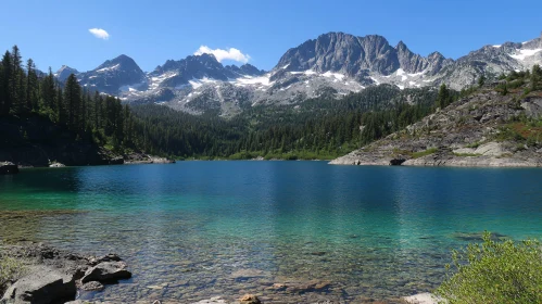 Mountain Lake and Snow-Capped Peaks