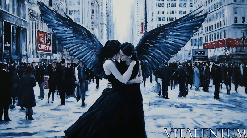 Wings of Love Amidst Urban Chaos AI Image