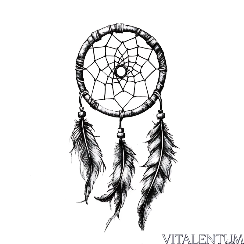 Black and White Dreamcatcher Drawing AI Image