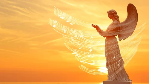 Golden Sunset Angel with Musical Aura