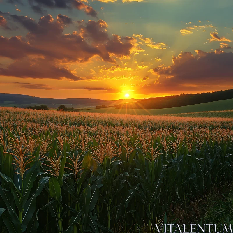 AI ART Sunset Over the Corn Field