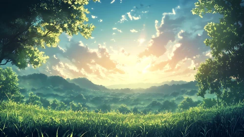 Scenic Meadow Vista at Sunrise