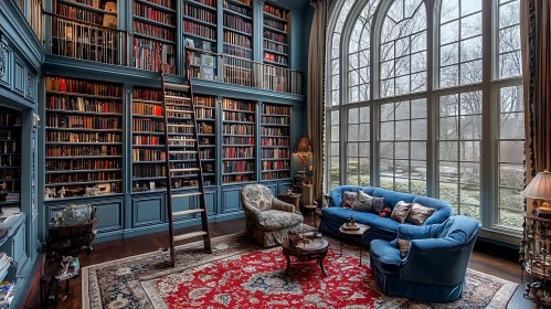 Luxurious Private Library with Bookshelves