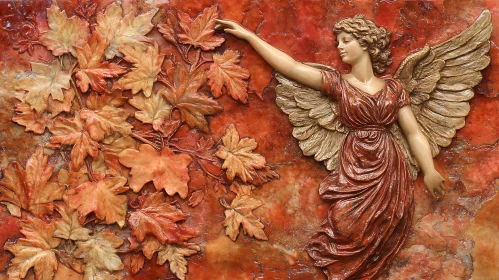 Winged Figure Among Autumn Leaves