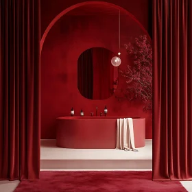 Modern Red Bathroom with Bathtub