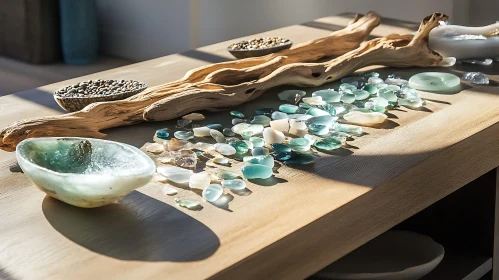 Sea Glass and Driftwood Composition