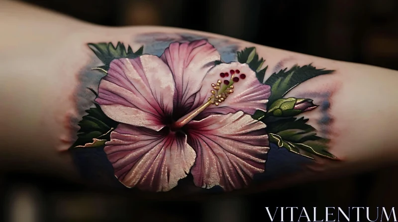 Realistic Pink Hibiscus Tattoo Artwork AI Image