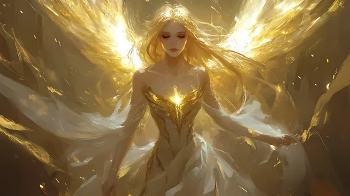 Ethereal Angel in Glimmering Gold