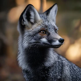 Fox Portrait in Silver and Black