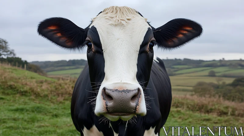 Black and White Cow Close-up AI Image