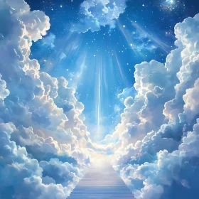 Celestial Ascent: Stairway Through Clouds