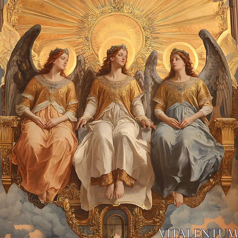 Three Angels on a Throne AI Image